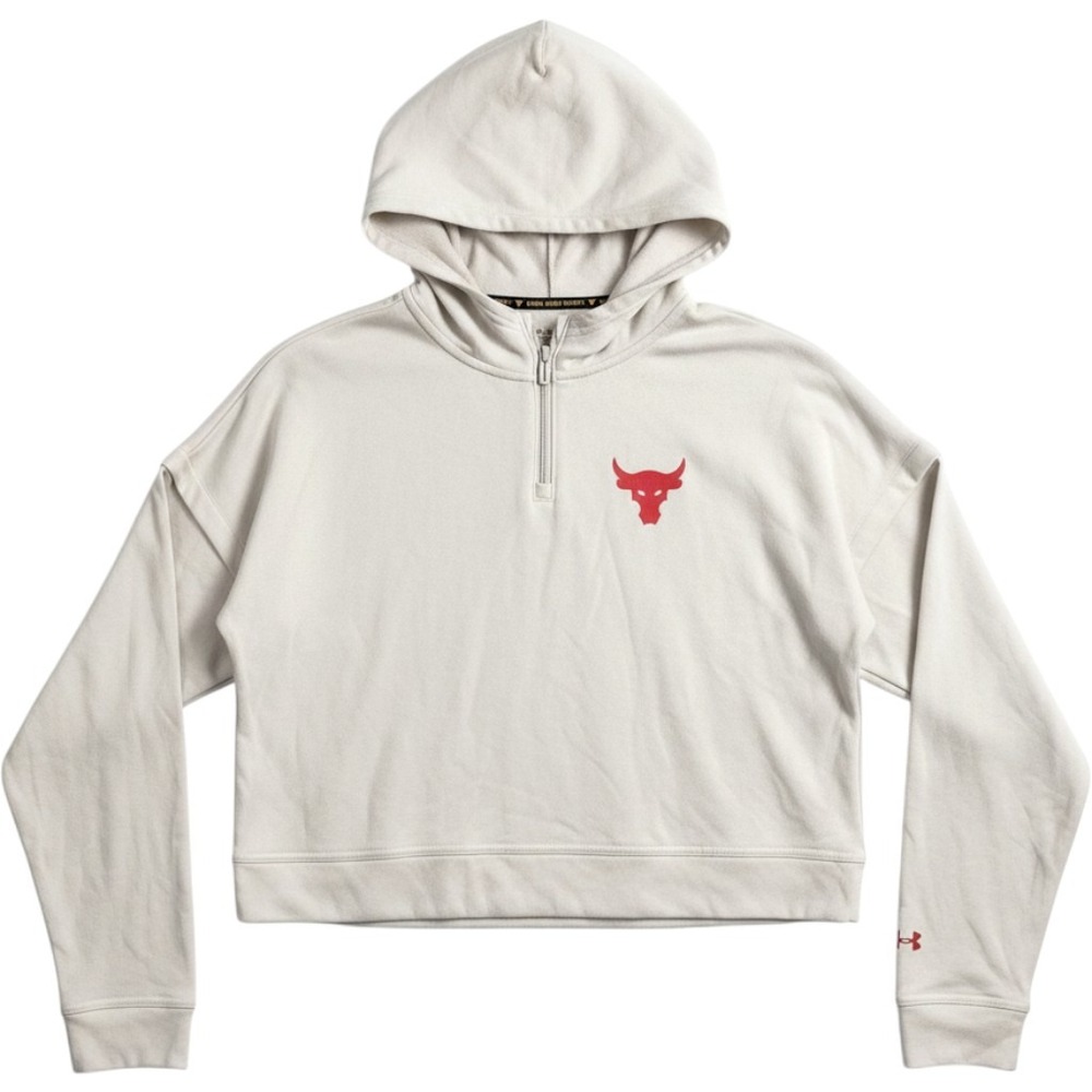 Under Armour Project Rock Crop Hoodie Women Medium Cream Warrior Mana 1/4 Zip